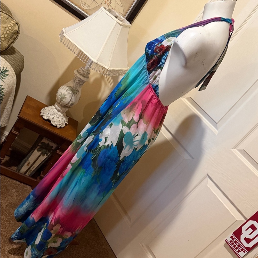 Francesca's Floral Halter Dress/Coverup Sheer. Small/Medium Adjustable - Picture 5 of 9